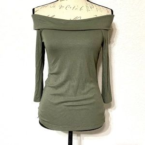 NWT ANTHROPOLOGIE SATURDAY SUNDAY OFF SHOULDER RIBBED 3/4 SLEEVE RAYON TOP XS